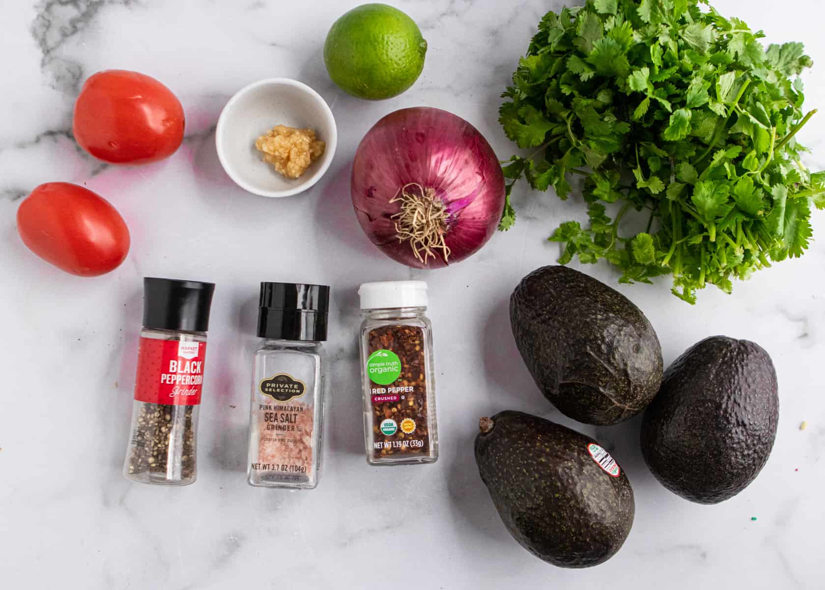 Ingredients needed to make this guacamole recipe.