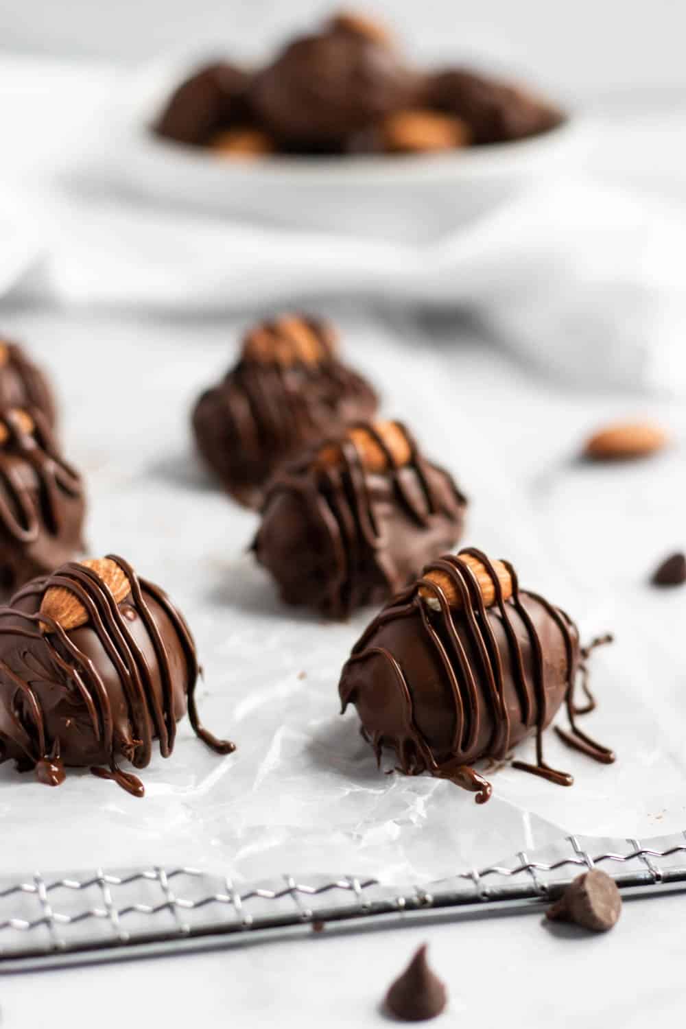 Almond joy candies on wax paper.