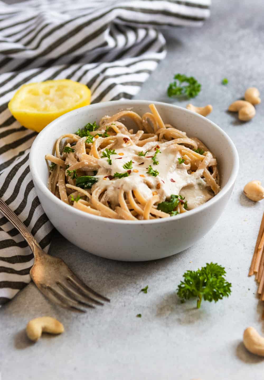 Lemon Garlic Cashew Cream Sauce with pasta.