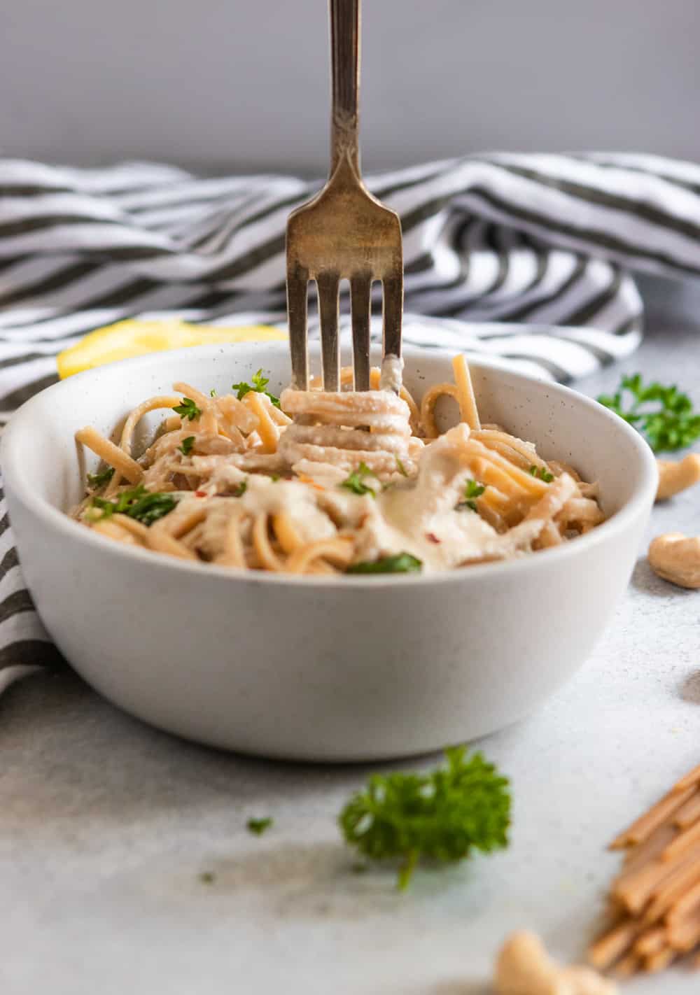 Lemon Garlic Cashew Cream Sauce over pasta.