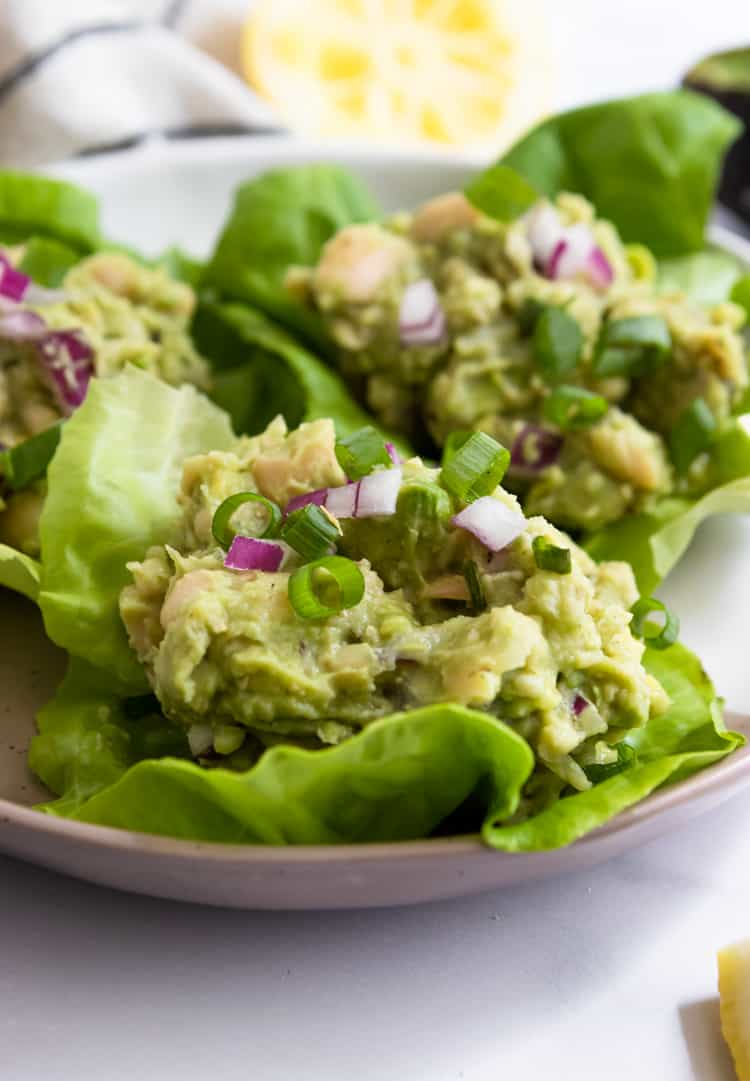 Mashed Avocado + White Bean Lettuce Wraps