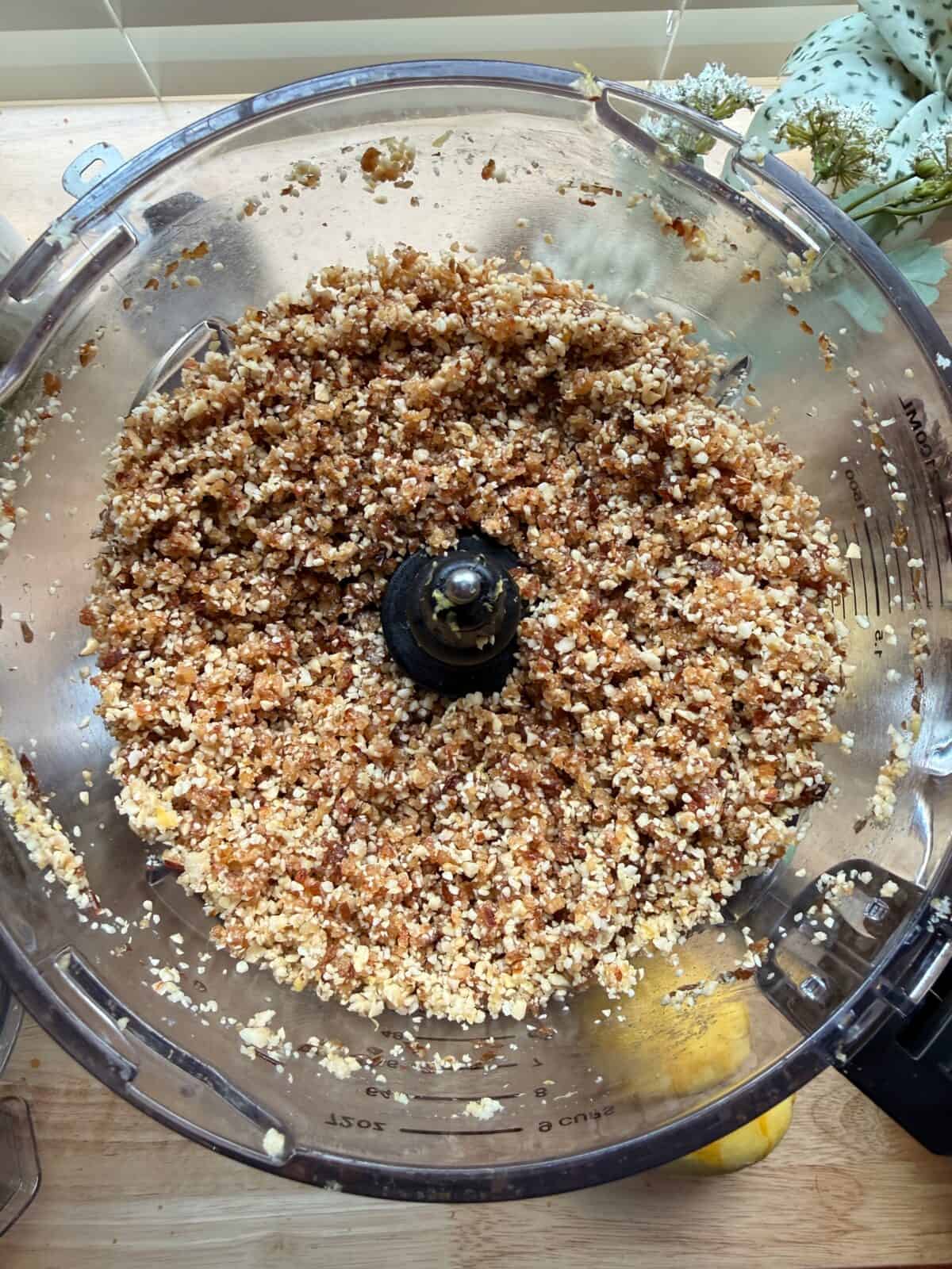 Processed Dates, lemon zest, cashews and other ingredients.