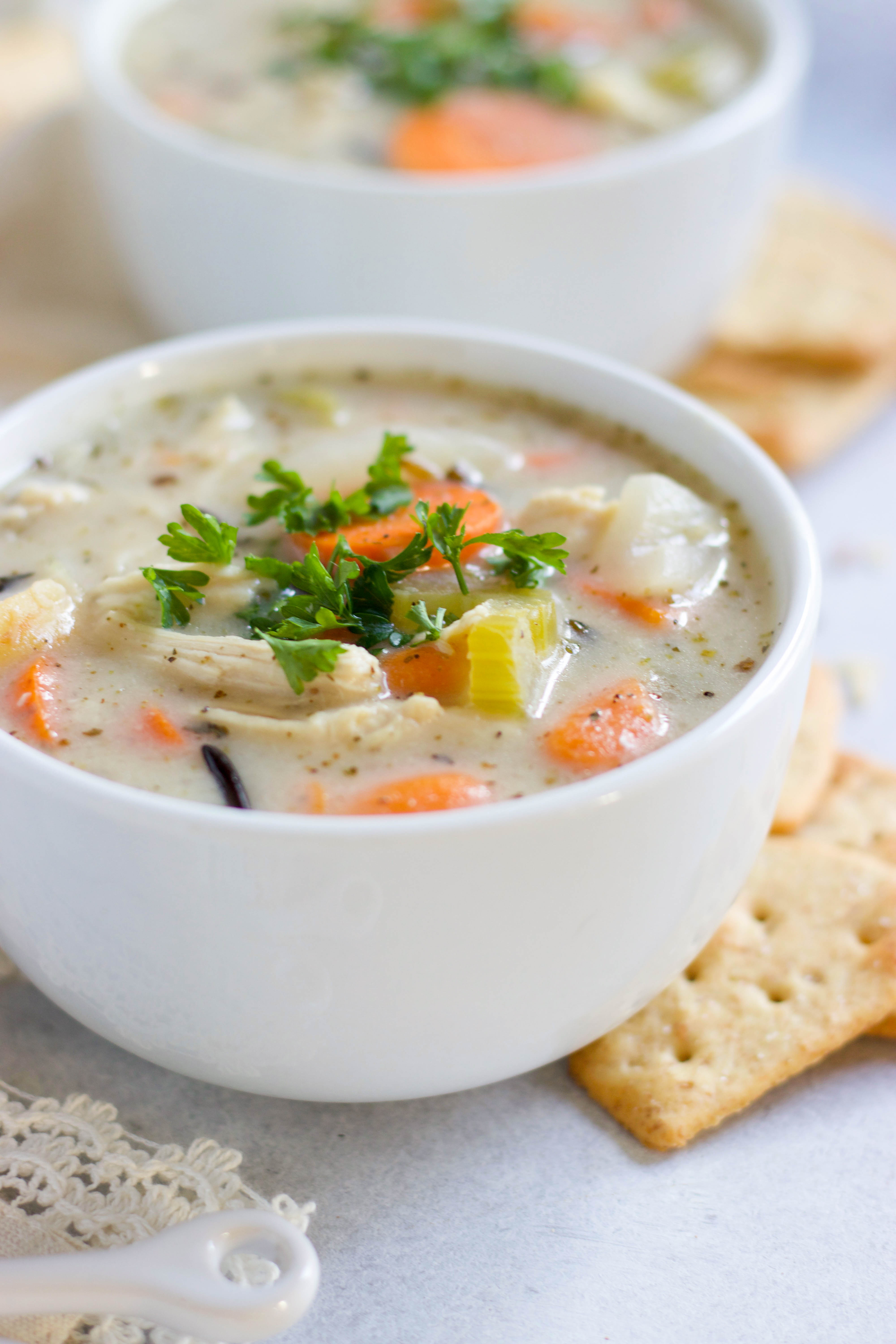 Slow Cooker Creamy Chicken and Wild Rice Soup - Lemons + Zest
