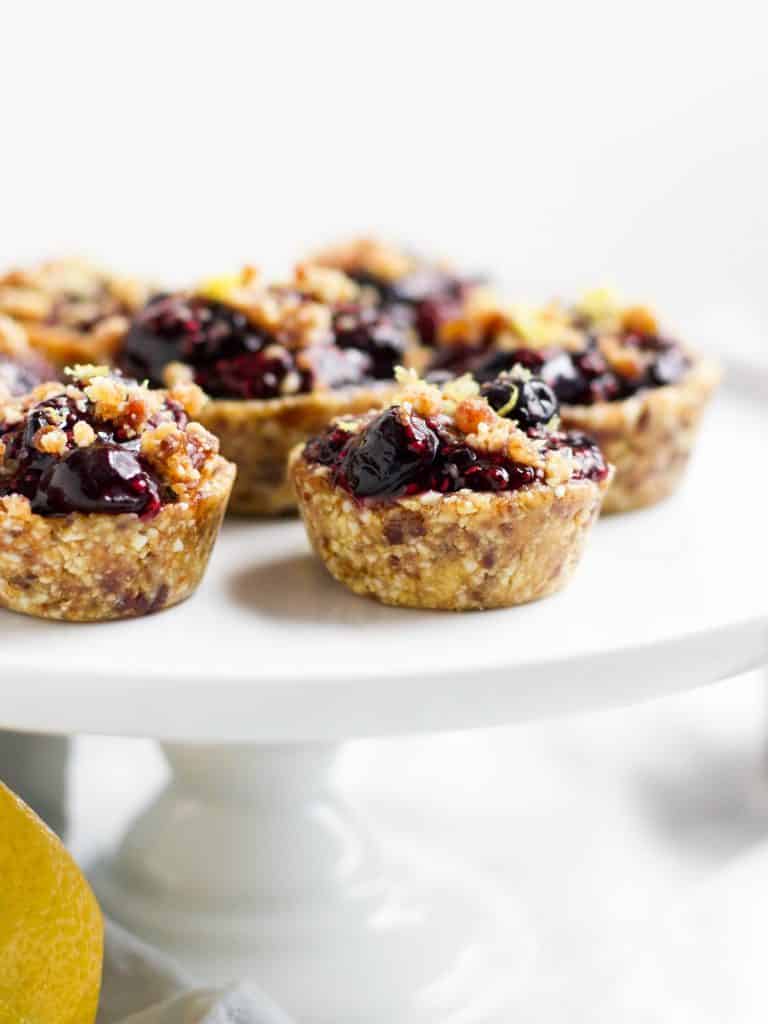 No Bake Blueberry Lemon Mini Tarts. Fresh lemon zest tops these chia blueberry jam bites of refreshing goodness. Simple and no bake will have everyone happy!