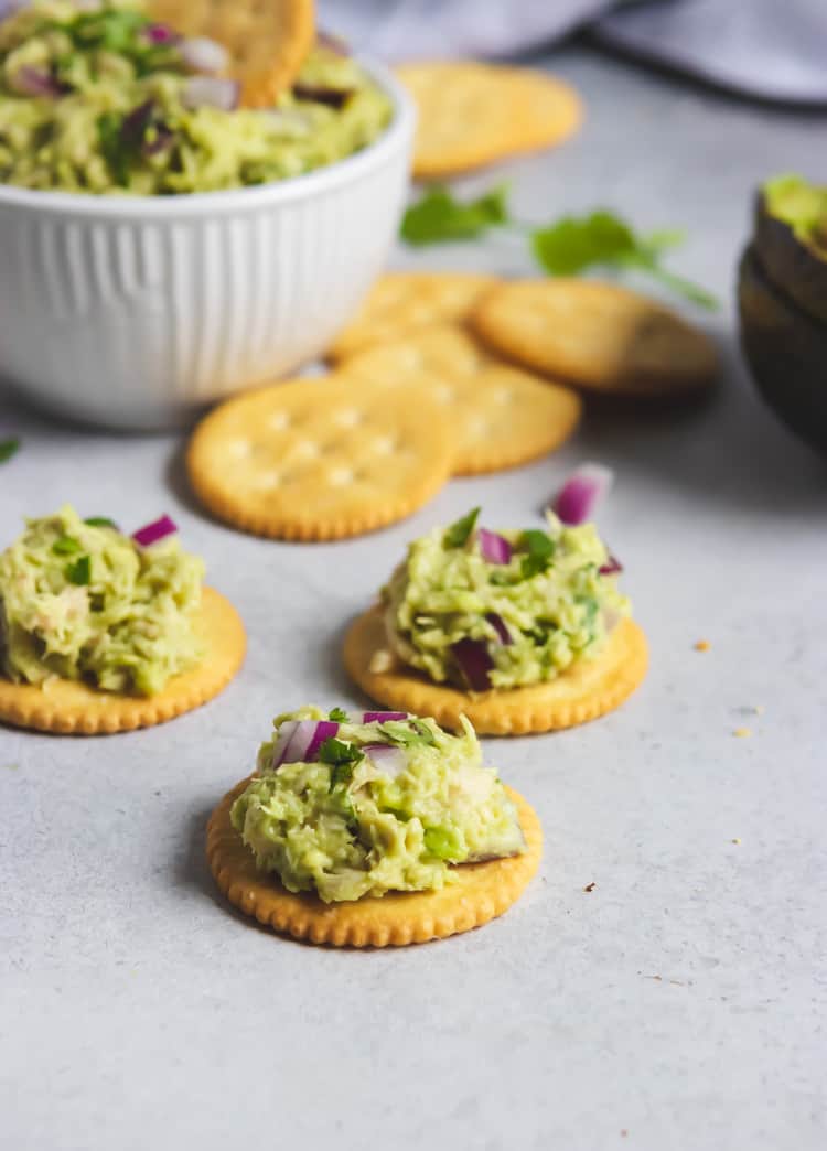 Avocado Ranch Tuna salad on crackers.