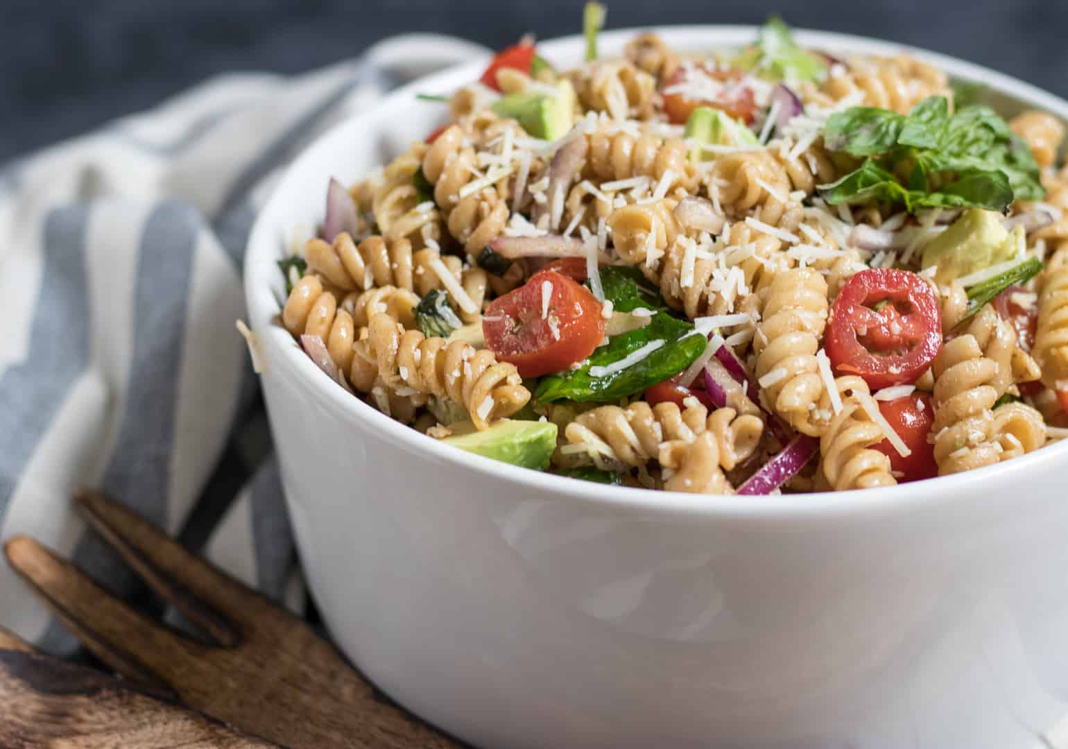 Tomato Basil Pasta Salad lemons + zest Summer Side Dish