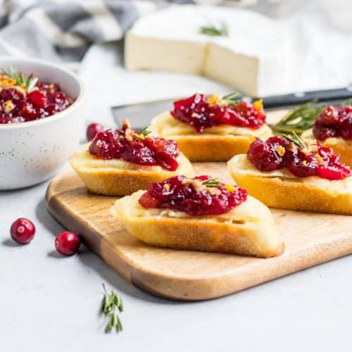 Cranberry Chutney on top of melted brie crostini