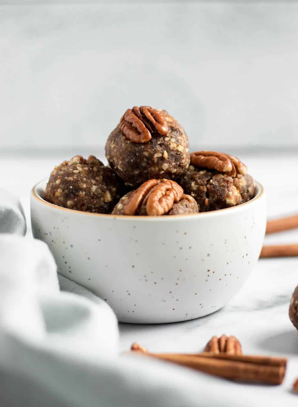 Bowl of no bake energy bites.