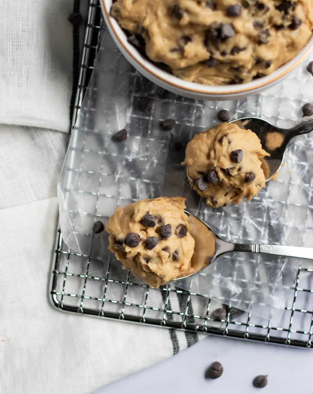 Vegan Chickpea Cookie Dough in spoon.