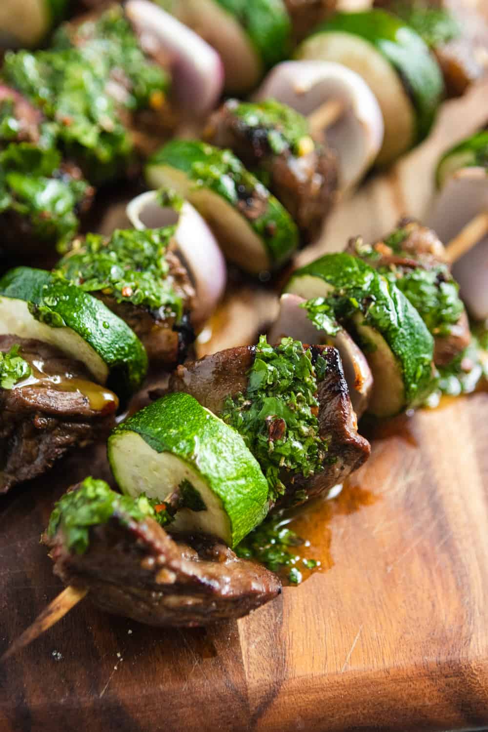 Grilled Steak Kabobs with Cilantro Chimichurri.