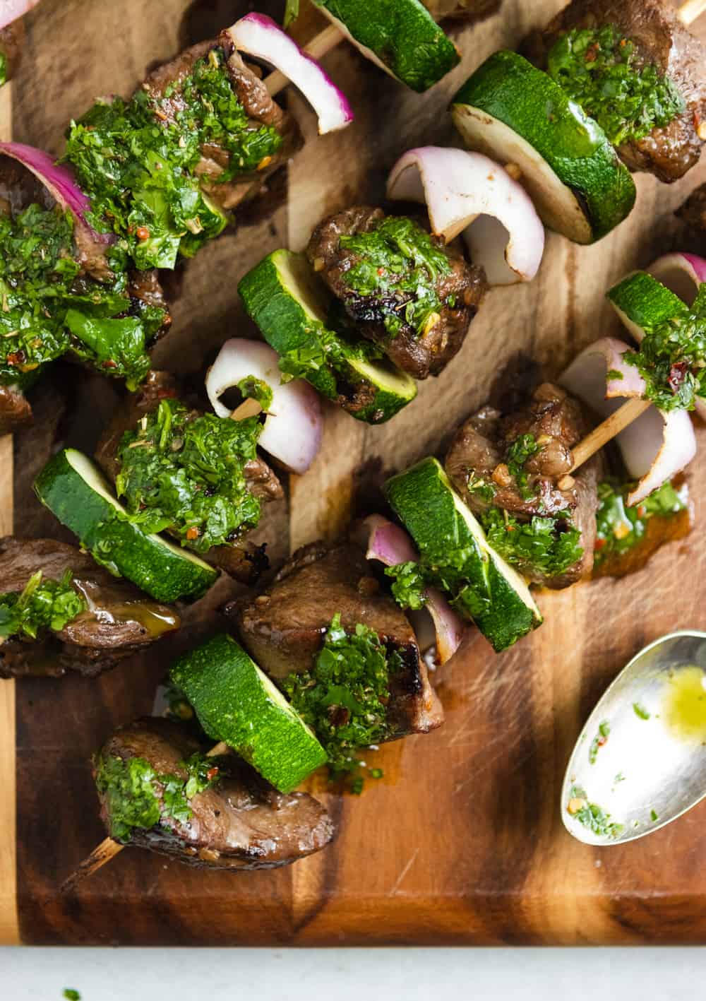 Grilled Steak Kabobs with Cilantro Chimichurri.