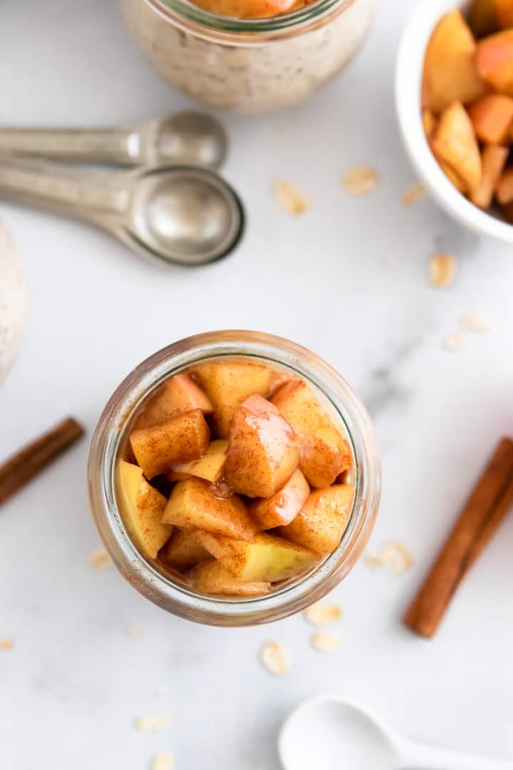 Overhead shot of apple pie overnight oats.