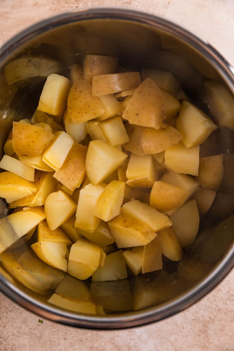 Potatoes in pressure cooker after cooking.