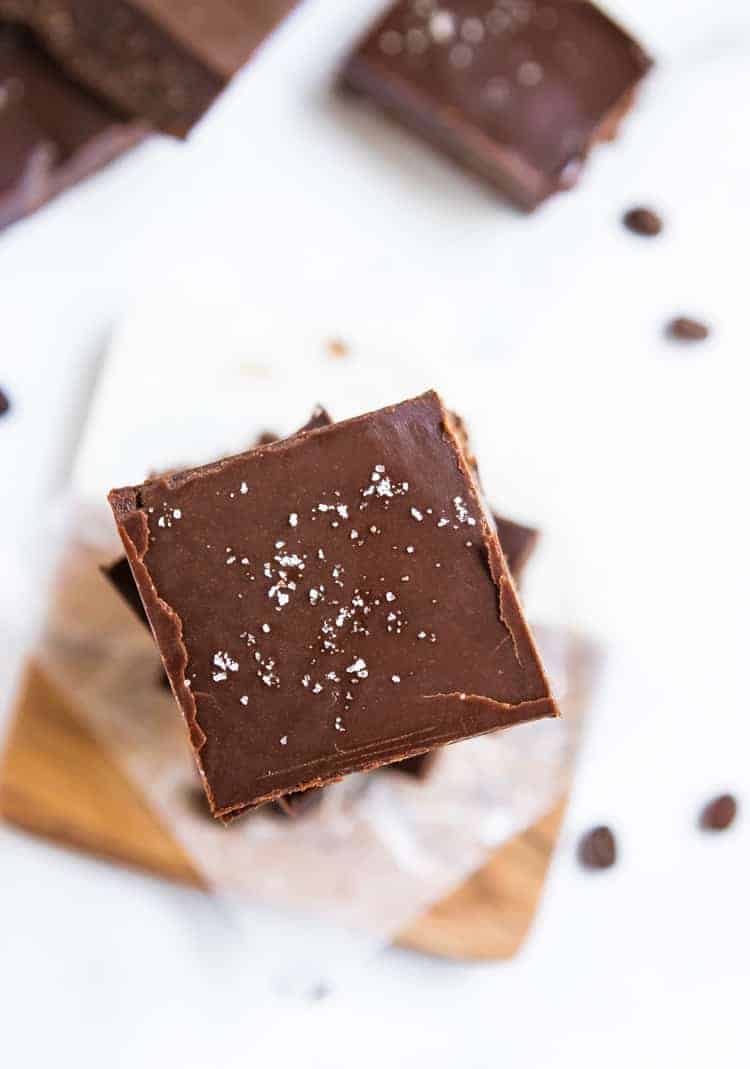 Overhead shot of no bake mocha brownies.