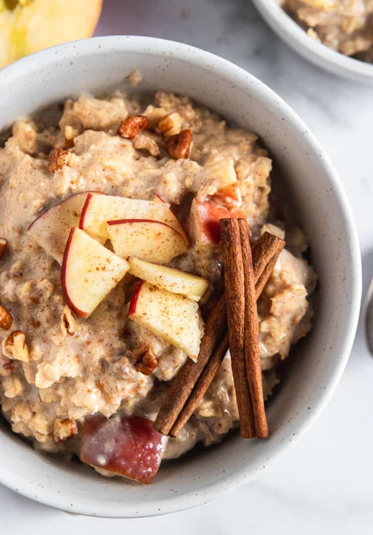 Slow Cooker Apple Oatmeal in white bowl.