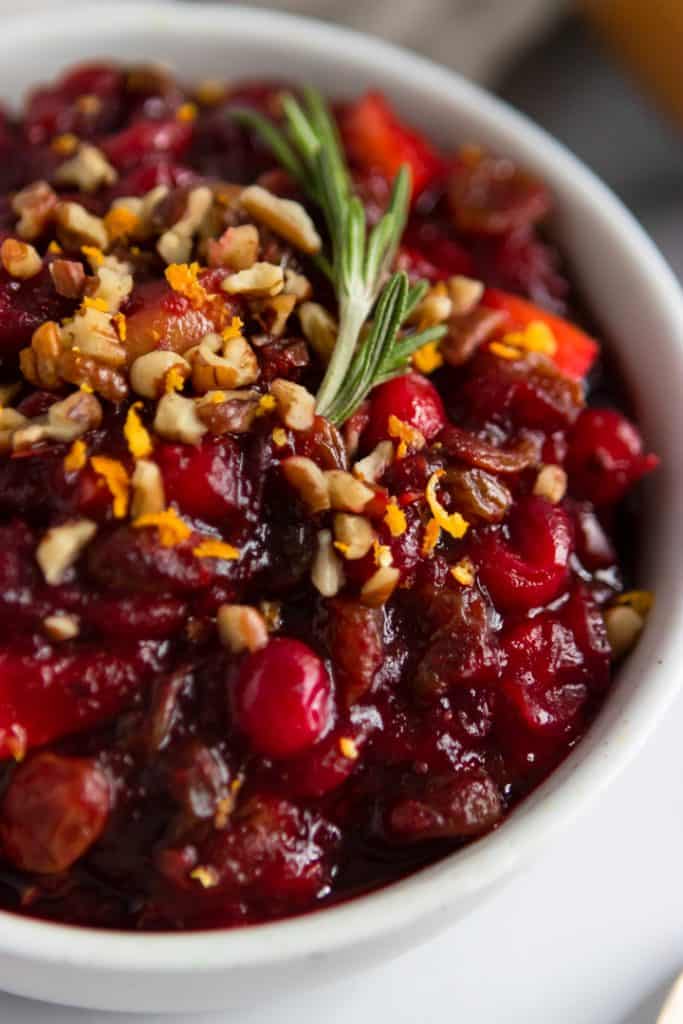 Balsamic Cranberry Chutney with Orange zest, pecans, and rosemary.