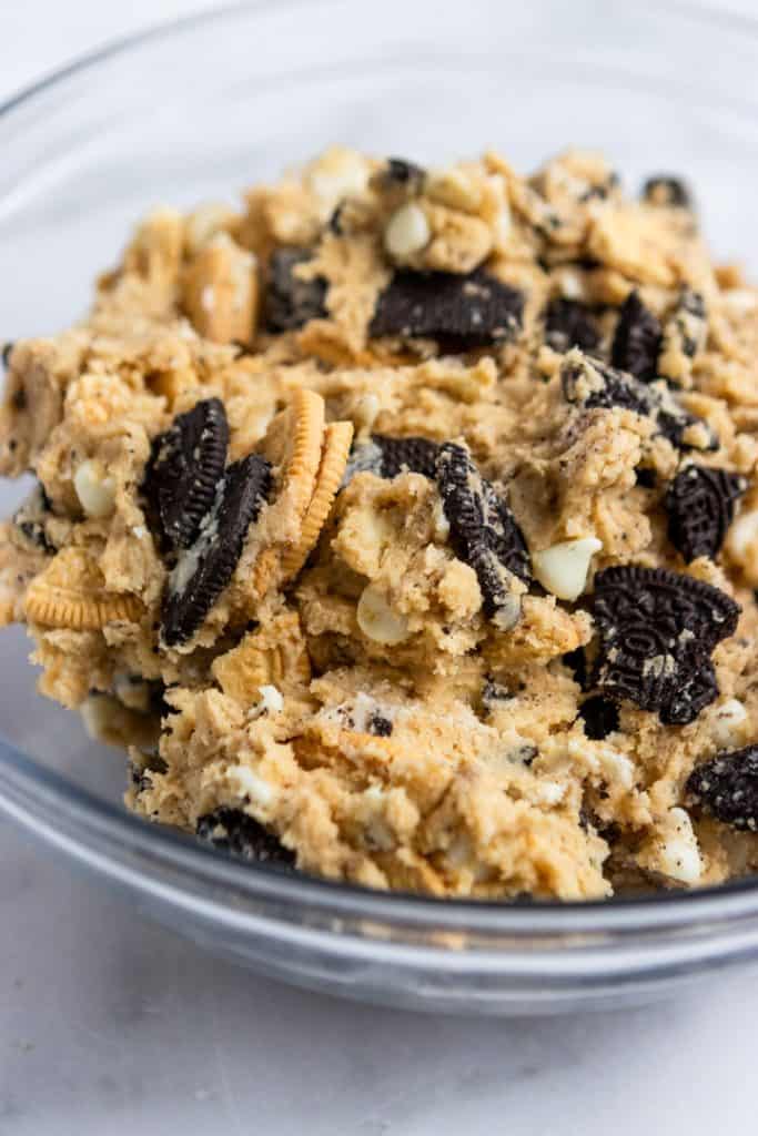 Cookies and Cream Cookie Dough in bowl.