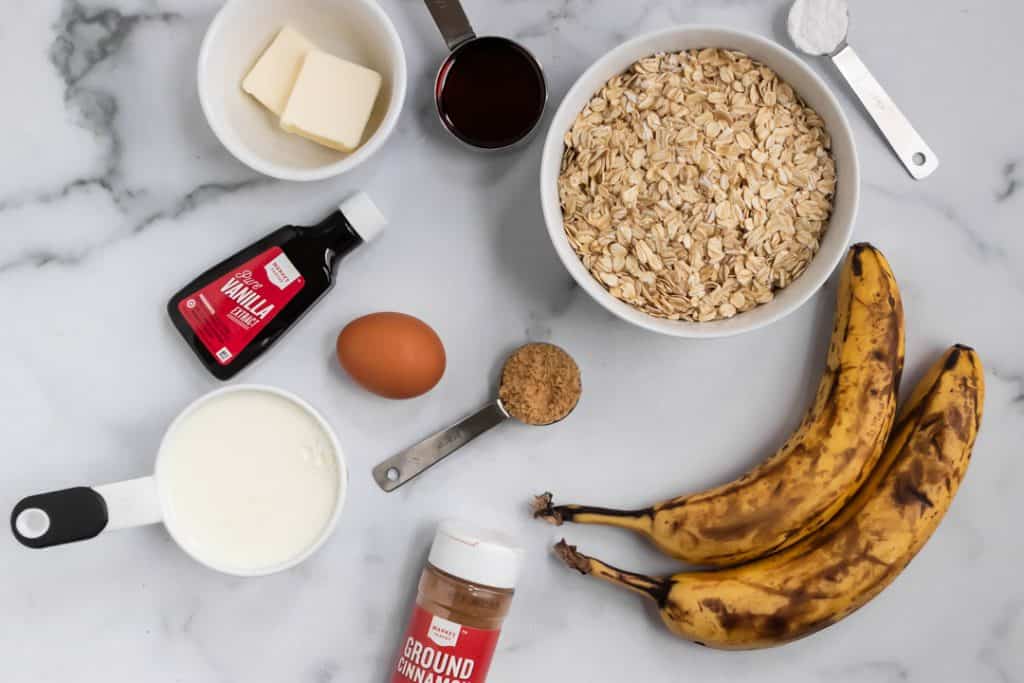 Ingredients to make Banana Bread Baked Oatmeal.