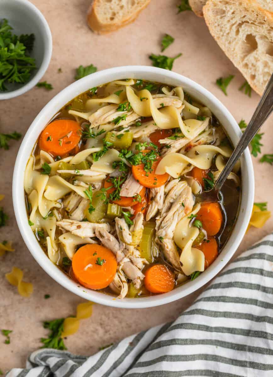 Easy Rotisserie Chicken Noodle Soup | Stove Top & Slow Cooker