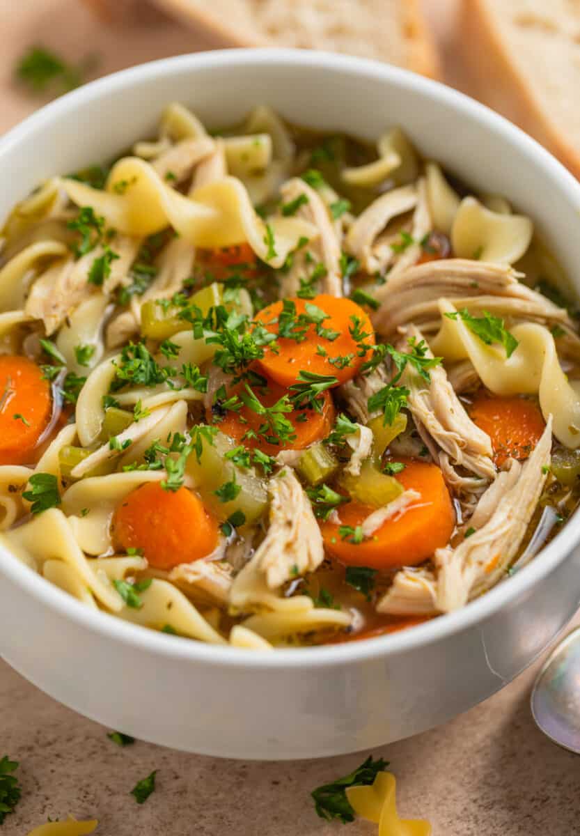 Easy Rotisserie Chicken Noodle Soup | Stove Top & Slow Cooker