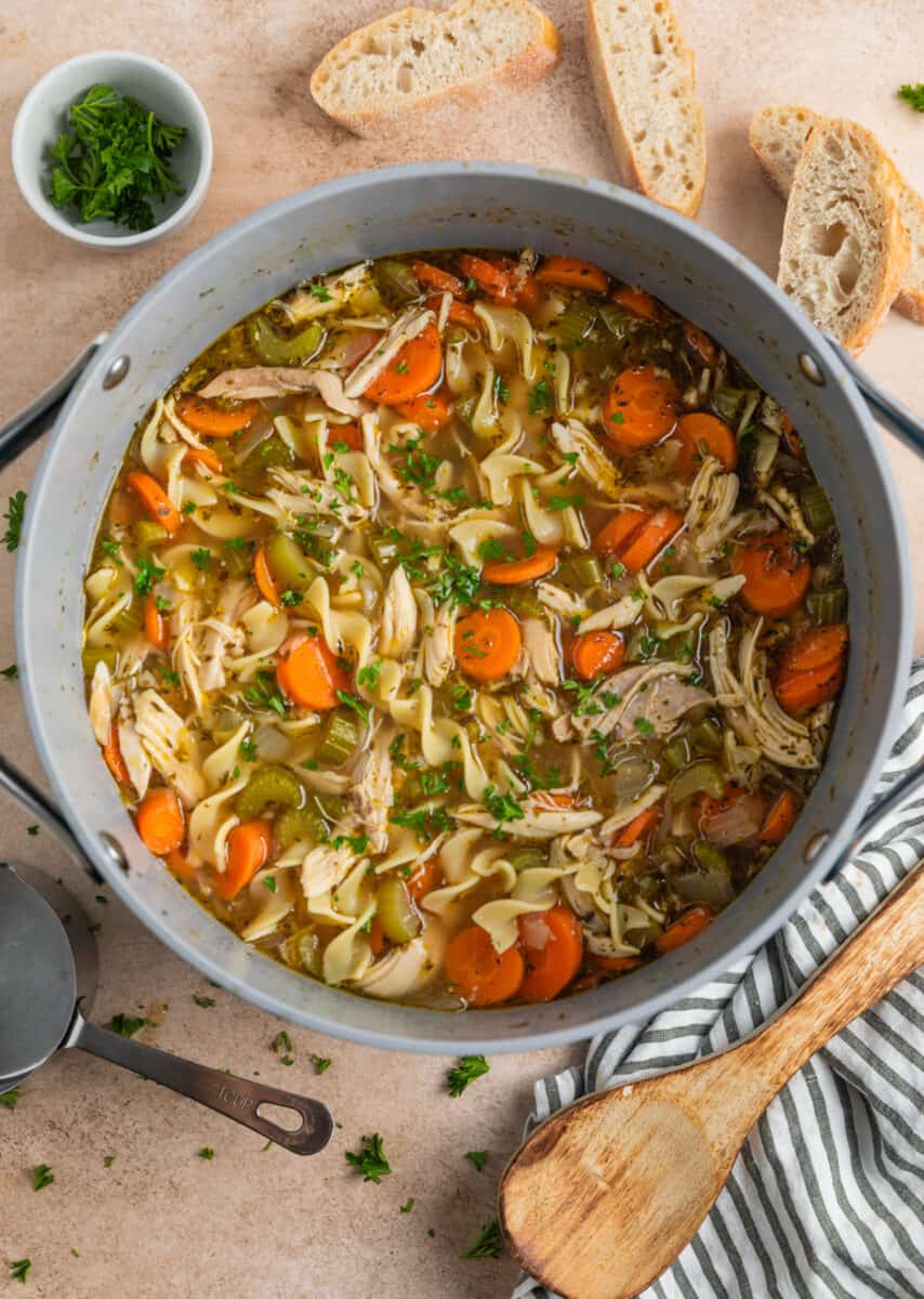 Easy Rotisserie Chicken Noodle Soup | Stove Top & Slow Cooker