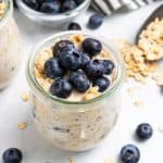 Blueberry muffin overnight oatmeal in jar.