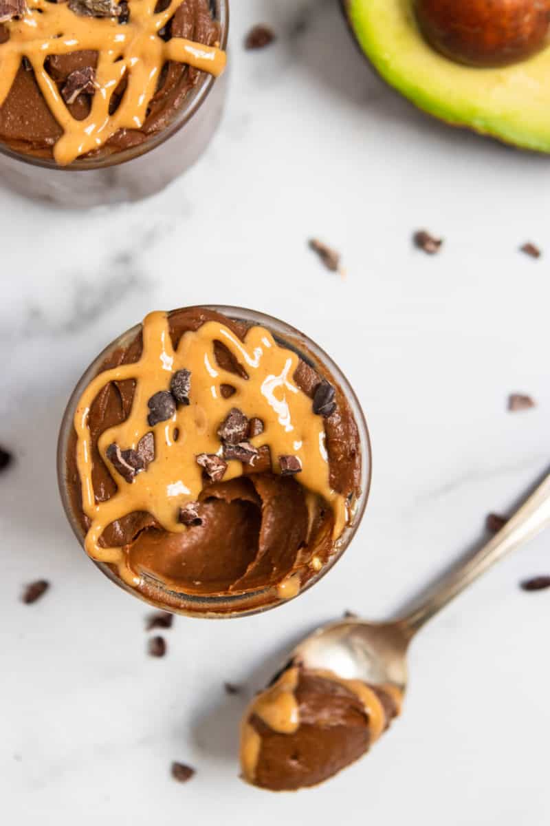 Overhead shot of peanut butter avocado mousse.