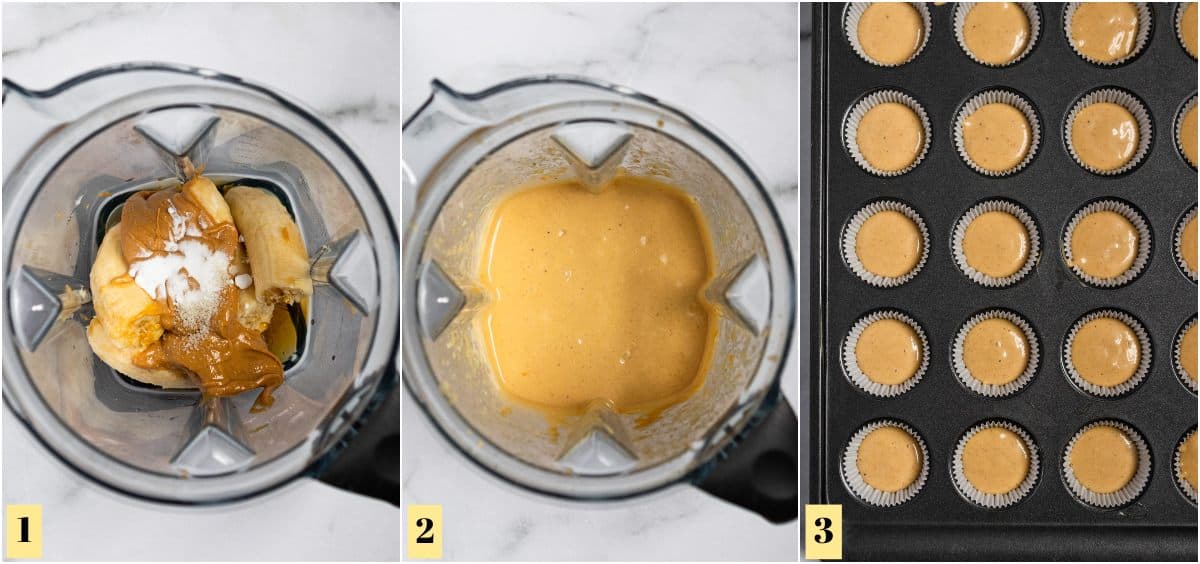 Process shots to make blender muffins.