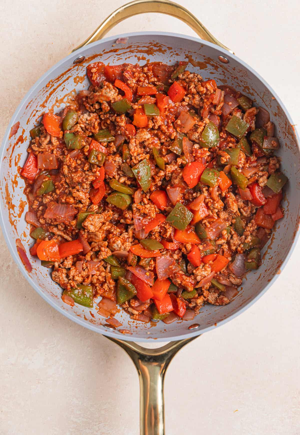 Mixed turkey skillet dinner in pan.