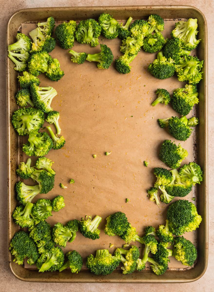 Broccoli spread to the outer edges of baking sheet.