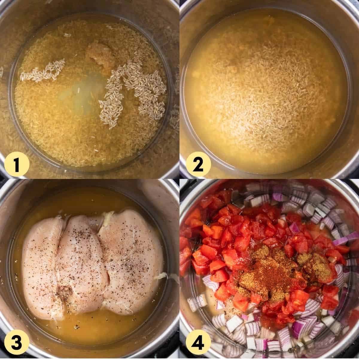 Process photos with chicken, rice and broth in instant pot.