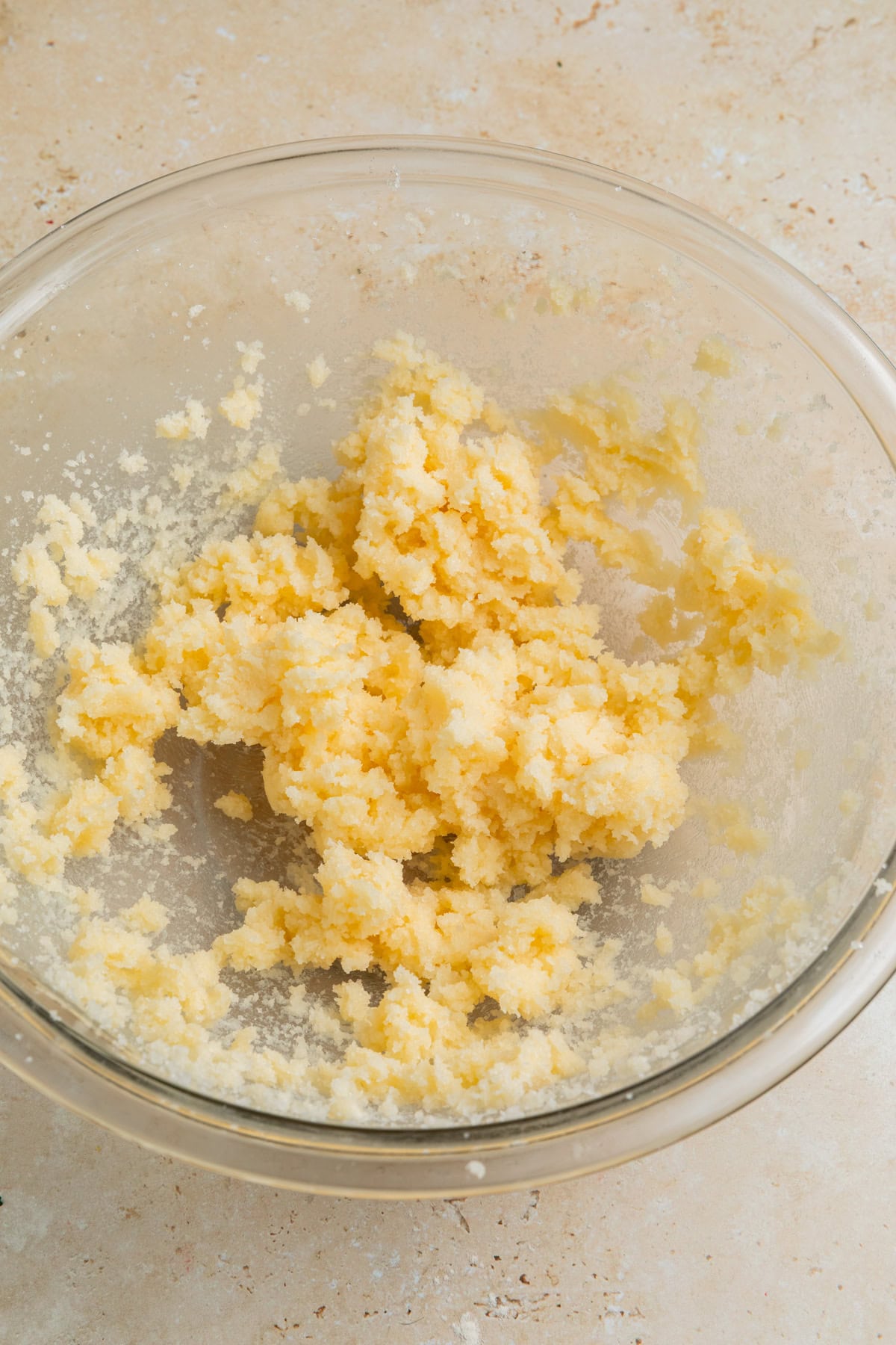 Creamed butter and sugar in bowl.