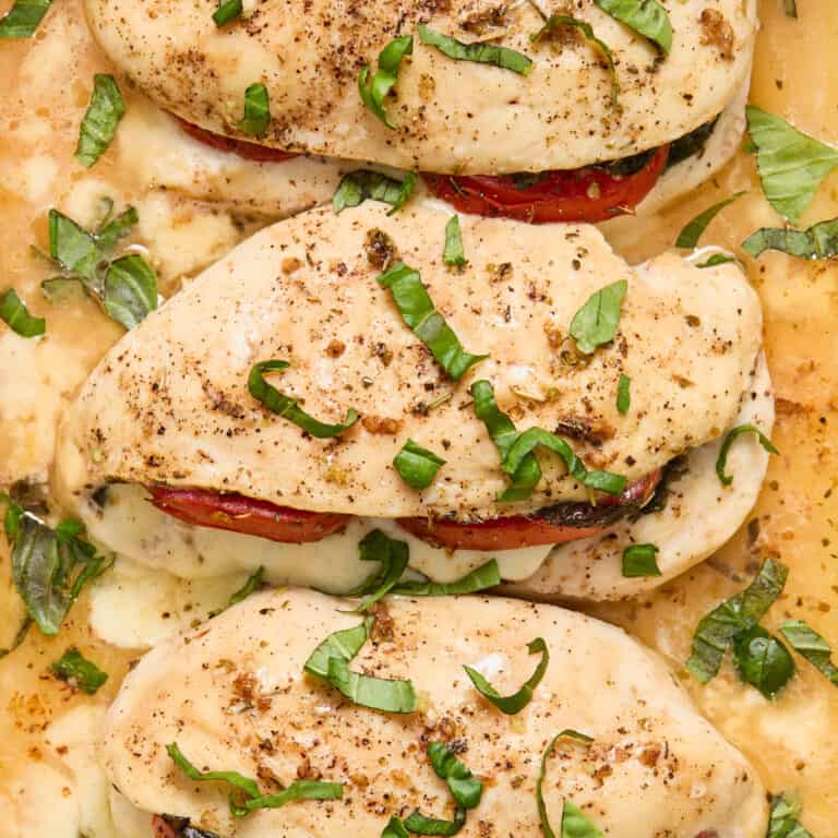 Baked Mozzarella Stuffed Chicken with Tomato and Basil | Lemons & Zest