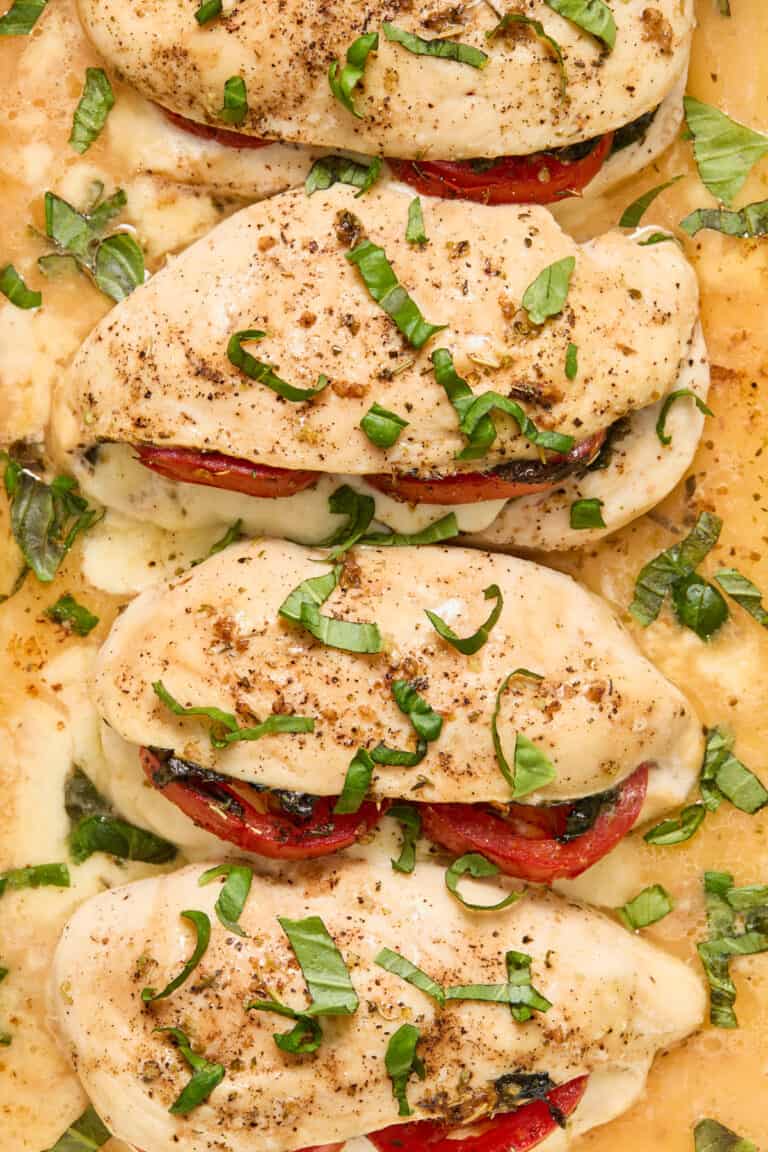 Baked Mozzarella Stuffed Chicken with Tomato and Basil | Lemons & Zest