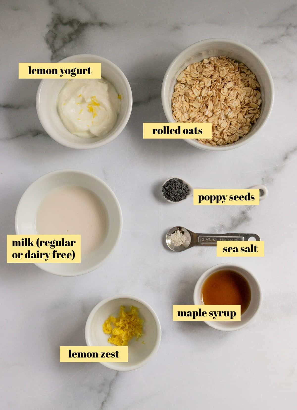 Ingredients to make lemon oatmeal.