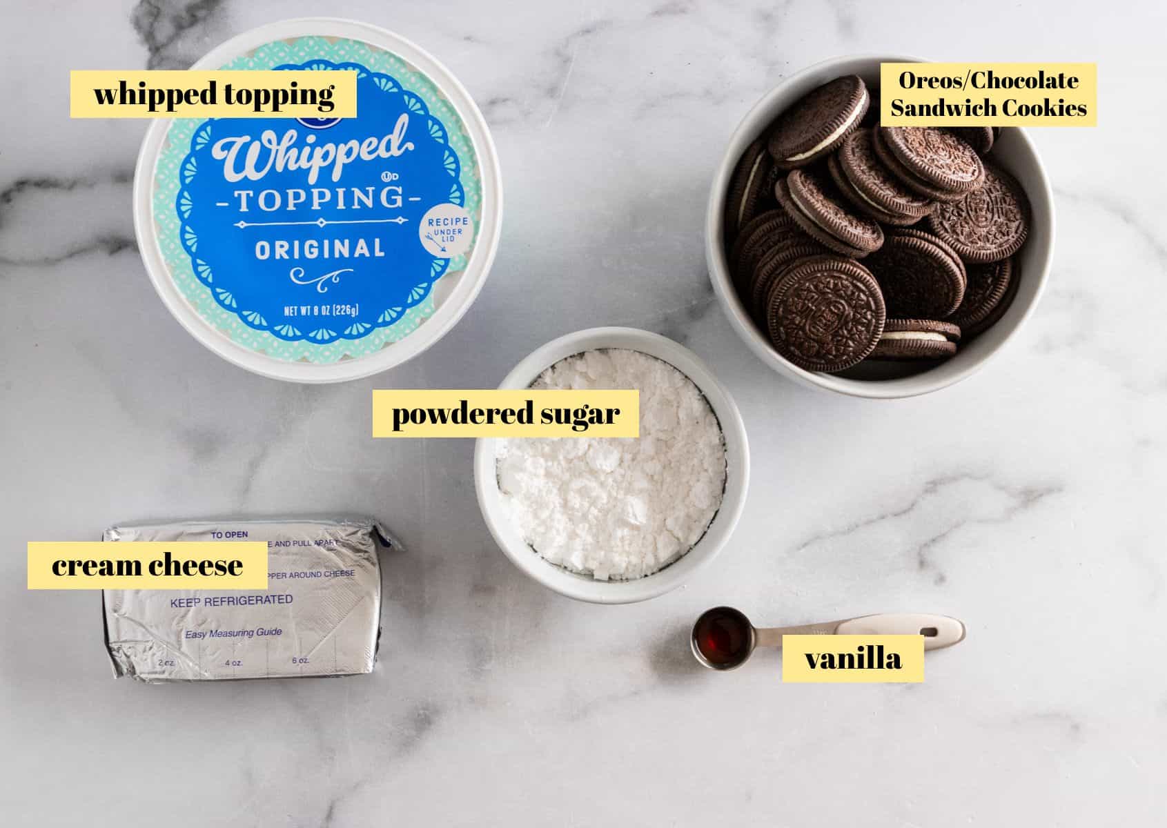 Ingredients to make no-bake cheesecake cups