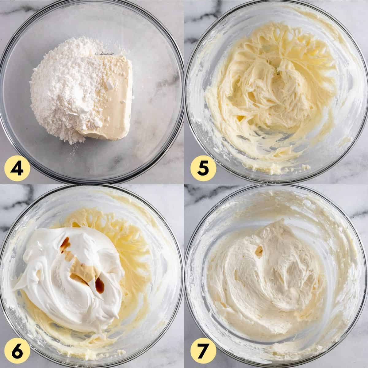 Cream cheese, powdered sugar and cool whip in mixing bowl.