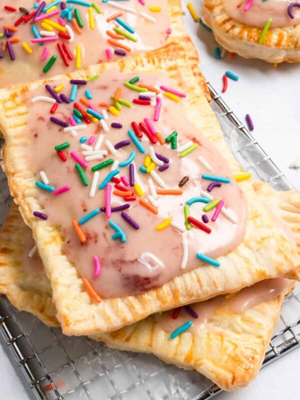 Pop tarts with sprinkles stacked.
