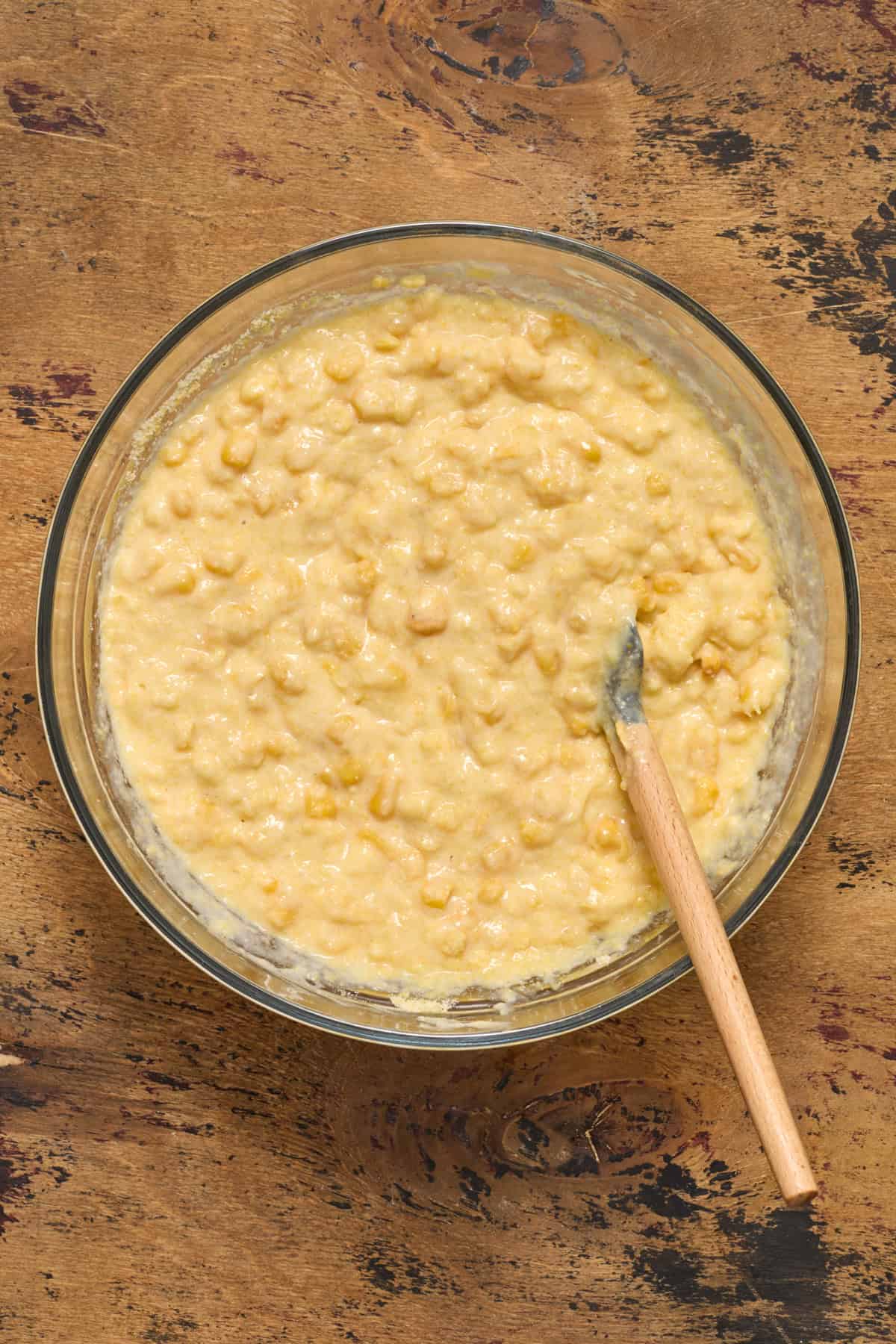 Cornbread casserole mixture in bowl.