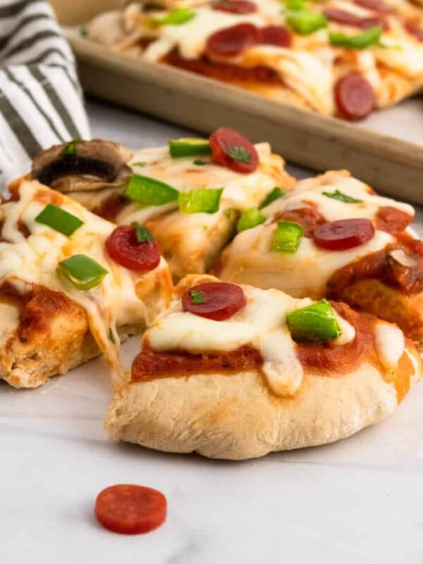 Whole wheat pizza dough baked with toppings.
