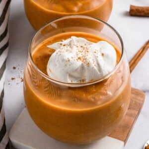 Pumpkin smoothie in cup.