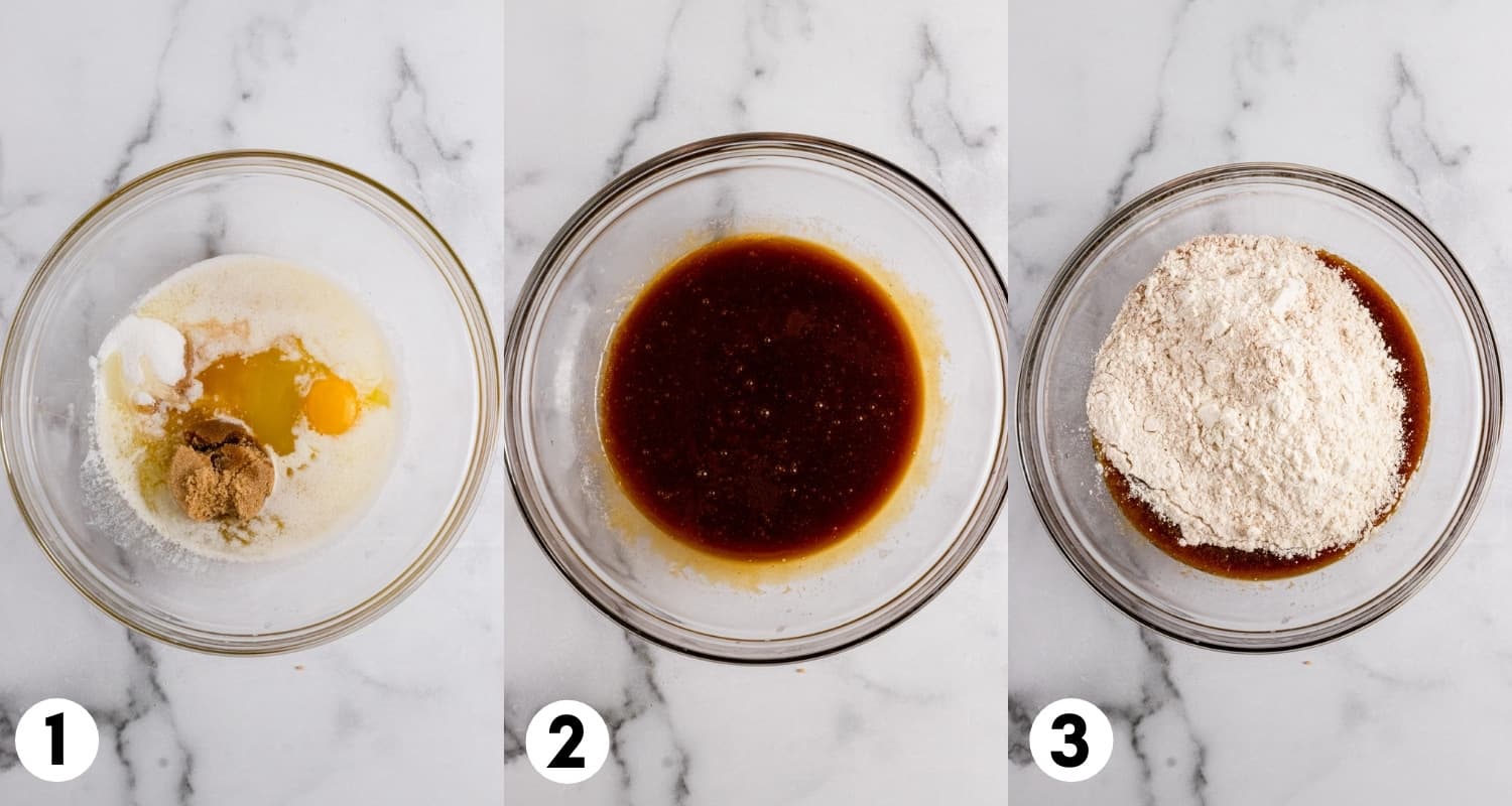 Butter, egg, sugar, molasses and ingredients in mixing bowl.