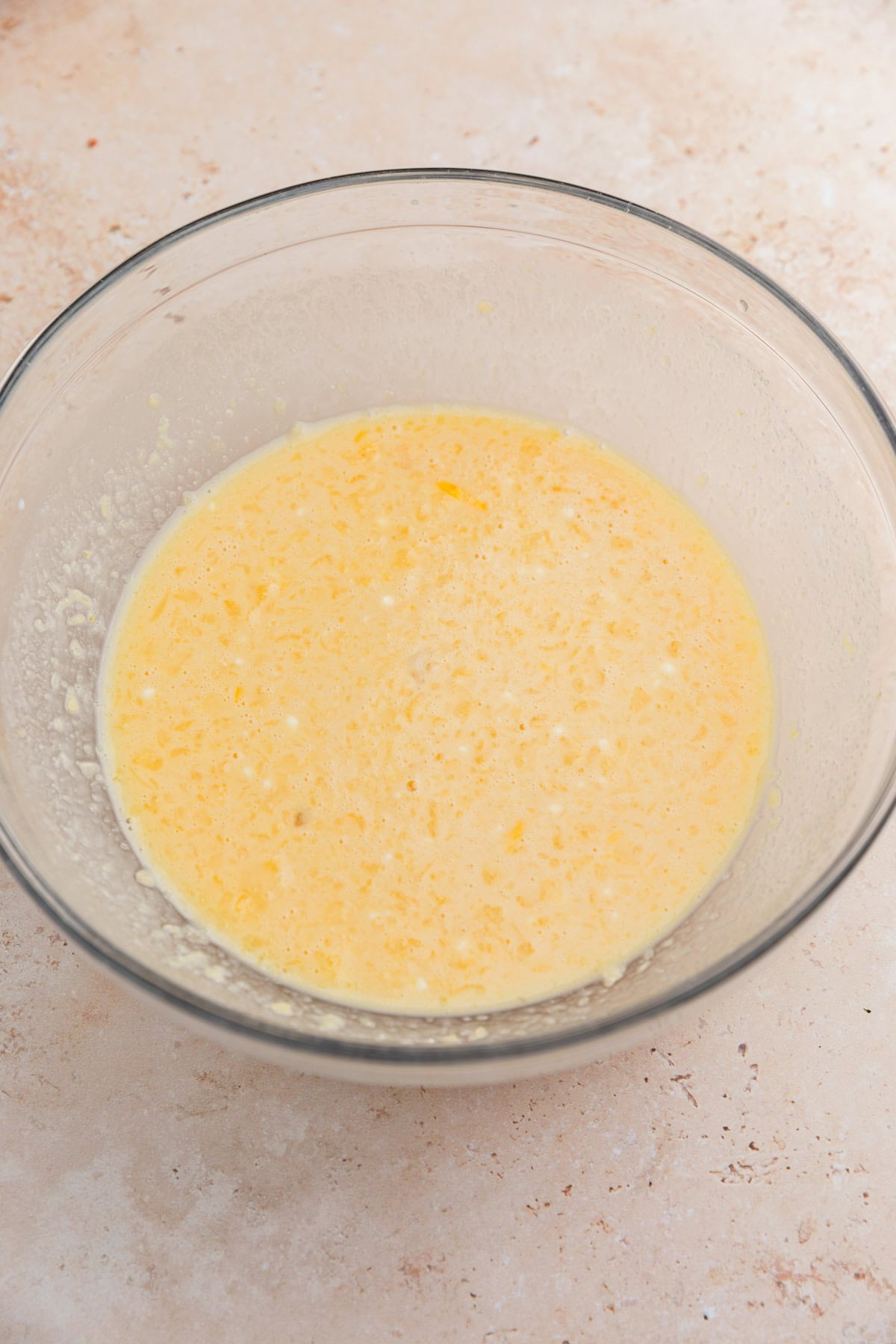 Butter and wet ingredients in mixing bowl.