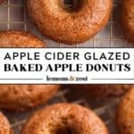 Cooling rack with baked apple donuts with glaze.
