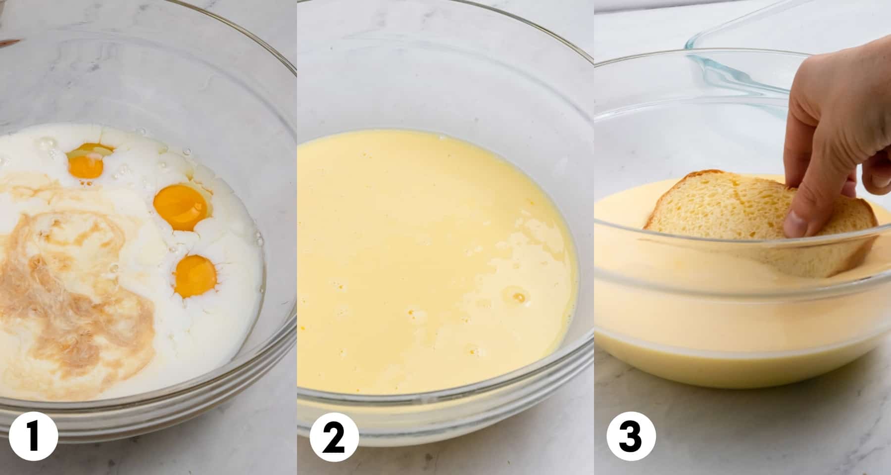 Eggs and cream mixed together in mixing bowl.