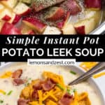 Potatoes in instant pot and potato soup in bowl.