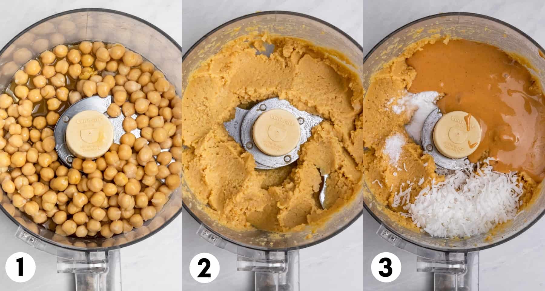 Chickpeas in food processor and then pureed. 