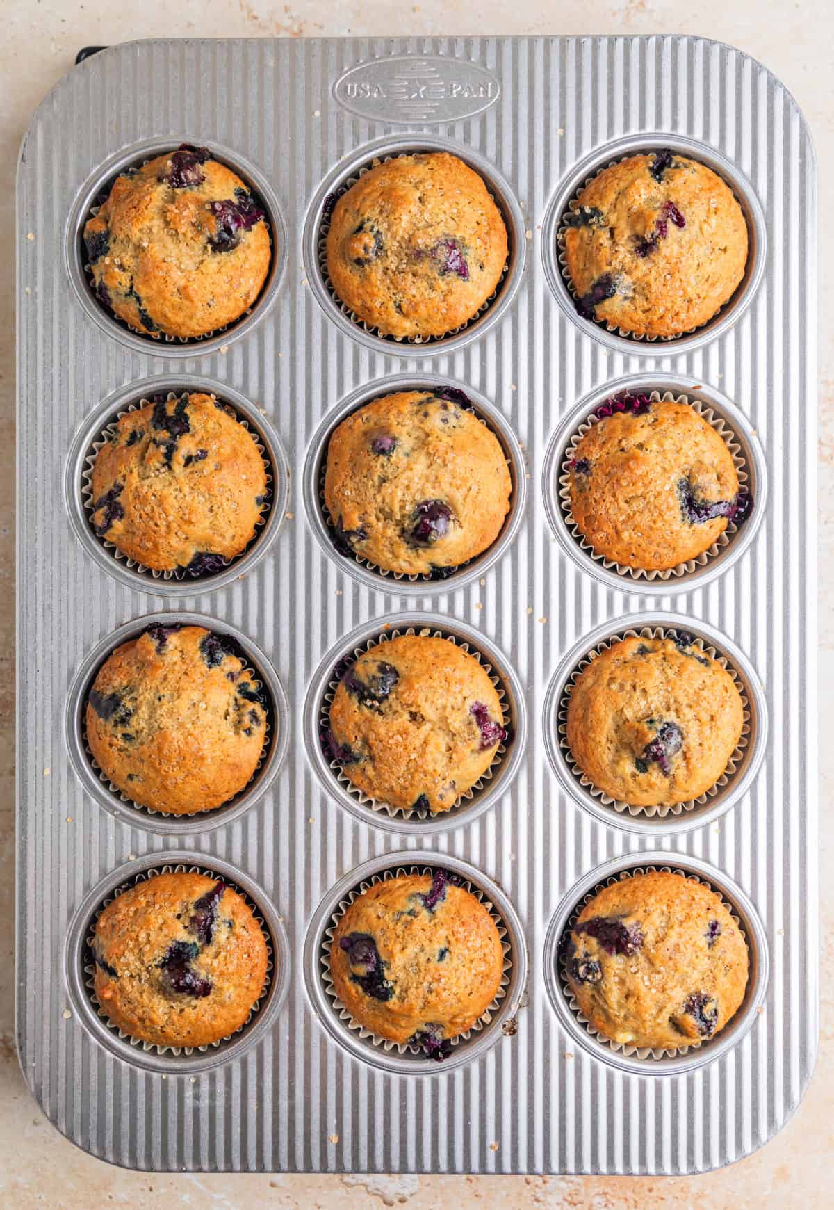 Muffins after baking in muffin tin.
