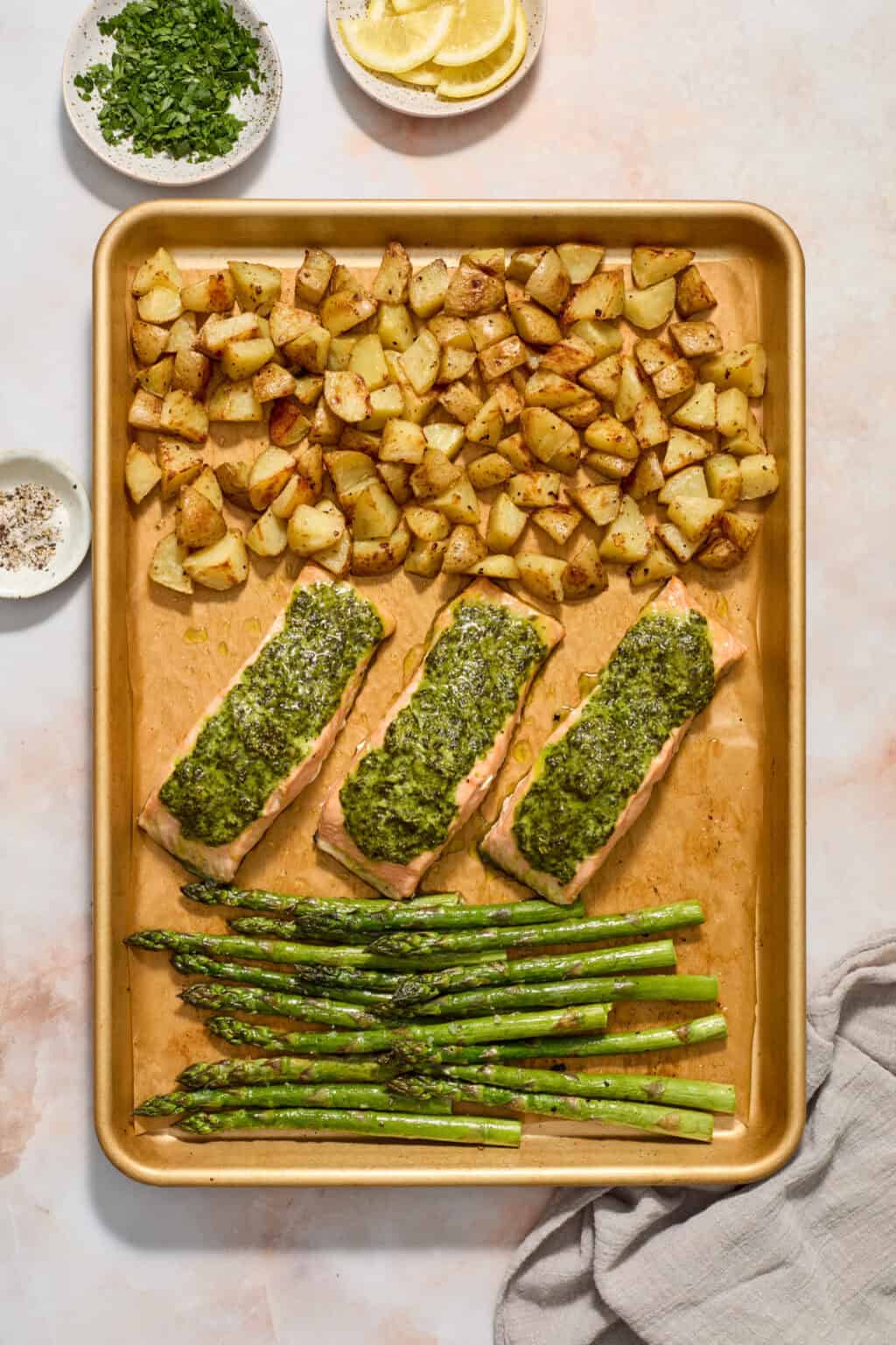 Pesto Salmon Sheet Pan Dinner | Lemons + Zest