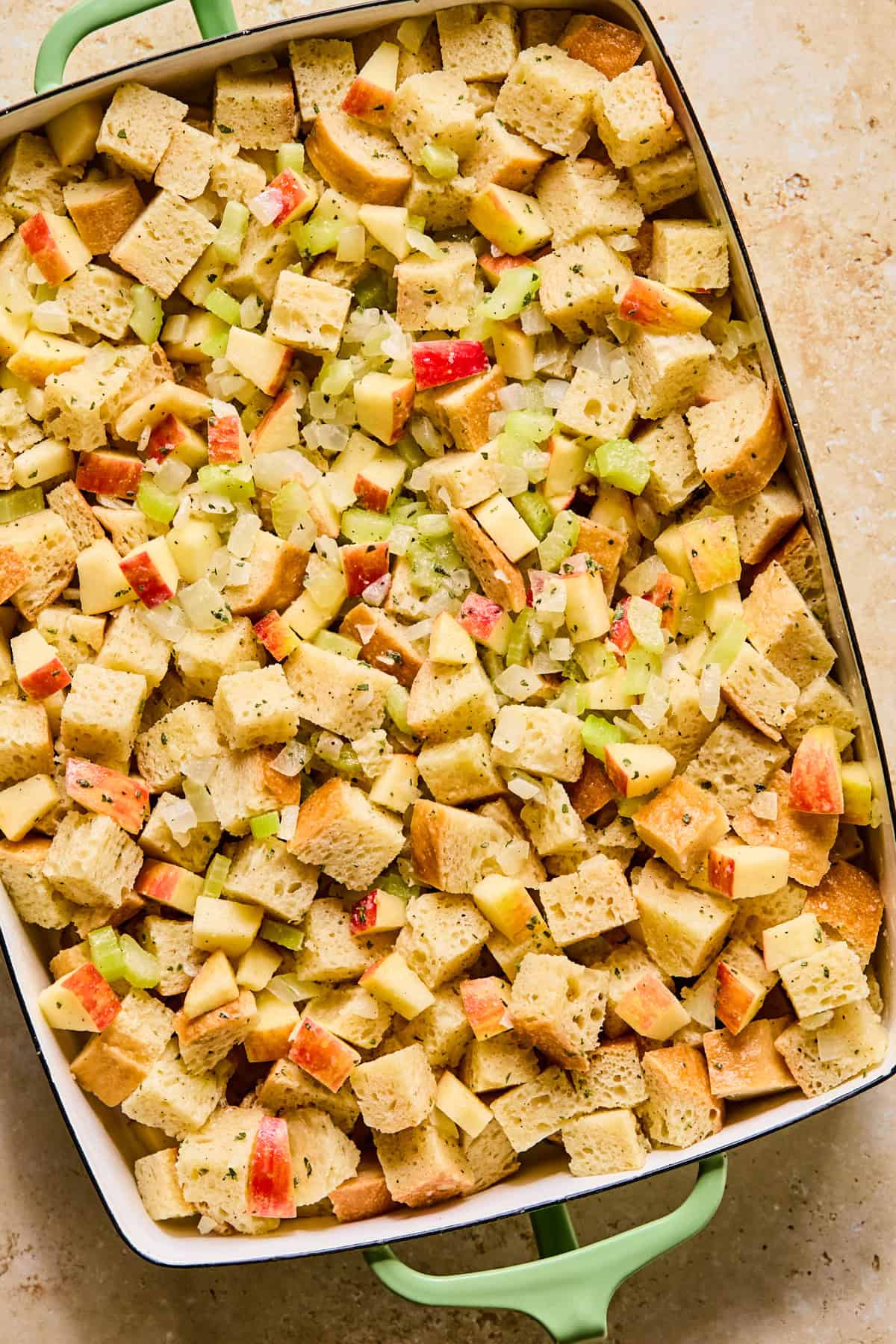 Stuffing before being baked in pan.